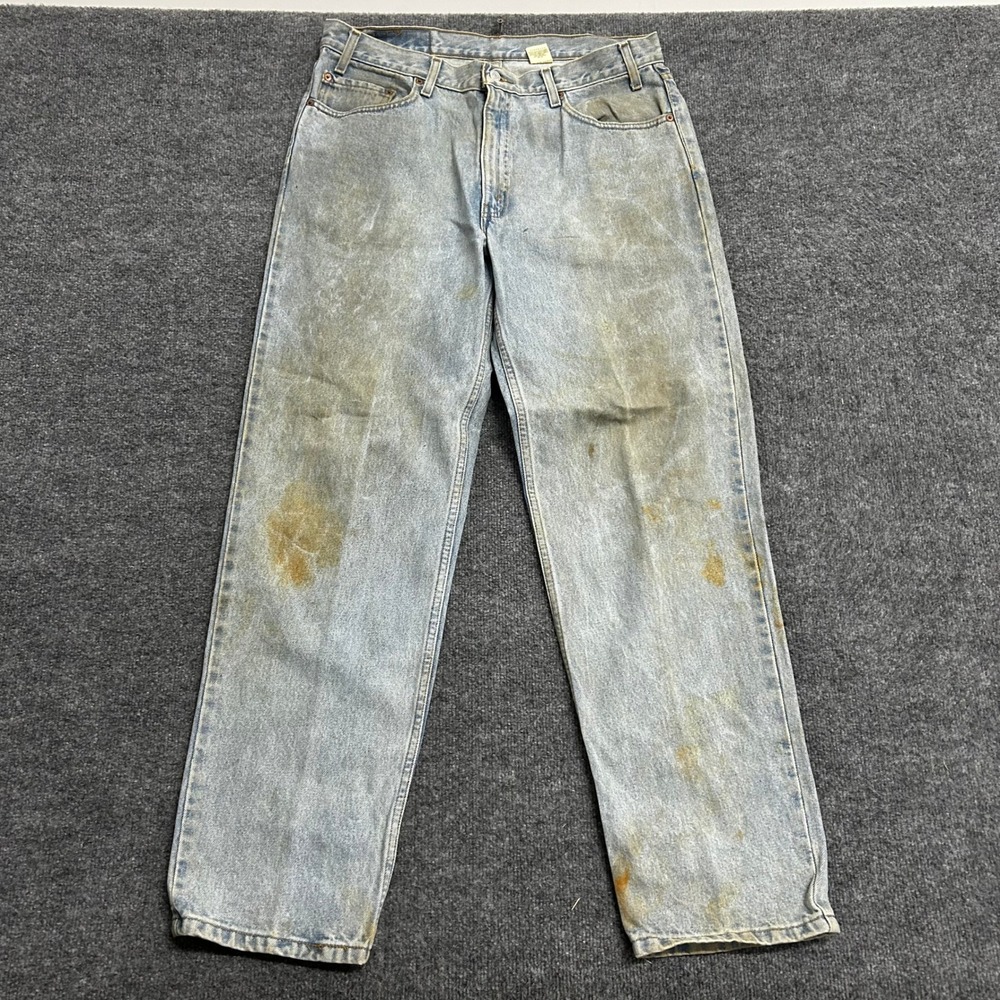 Levi's Jeans Mens Size 36x32 Light Wash 550 Relaxed Fit Distressed Stained Denim